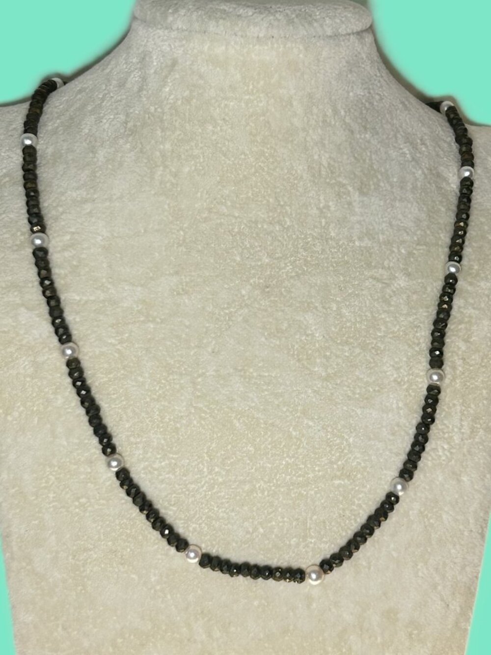 Natural Faceted Rondelle Pyrite Crystal Beads and Cultural Pearls Necklace.